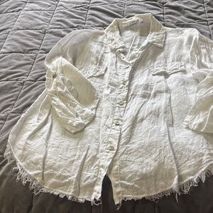 Tempo Paris White Gauzy Button-Up Top